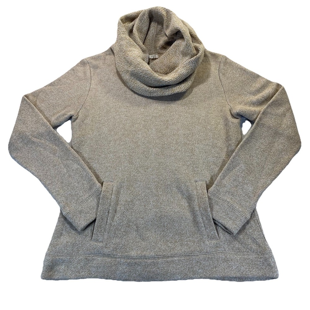 J Crew Cotton Wool Blend Sweater S‎ Tan Cowl Neck Pockets Lagenlook Minimalist